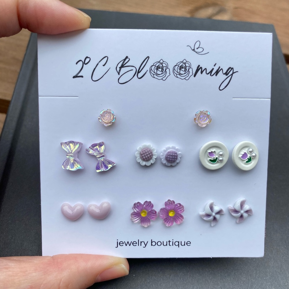 Y2K purple series Translucent anti allergy Stud Earrings Set of 7